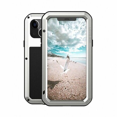 Oprechtheid Grit Polair iPhone 13 Mini Hoes, Love Mei, Metalen Extreme Protection Case, Zilvergrijs
