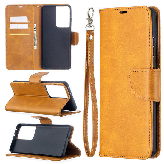 Samsung Galaxy S21 Ultra Hoesje - MobyDefend Wallet Book Case Met Koord - Lichtbruin