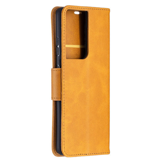 Samsung Galaxy S21 Ultra Hoesje - MobyDefend Wallet Book Case Met Koord - Lichtbruin