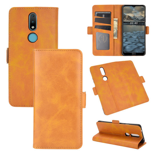 Nokia 2.4 Hoesje - MobyDefend Luxe Wallet Book Case (Sluiting Zijkant) - Lichtbruin