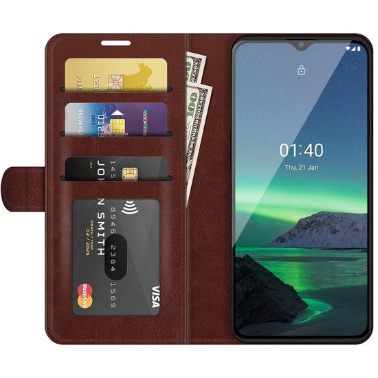 Nokia 1.4 Hoesje - MobyDefend Wallet Book Case (Sluiting Achterkant) - Bruin