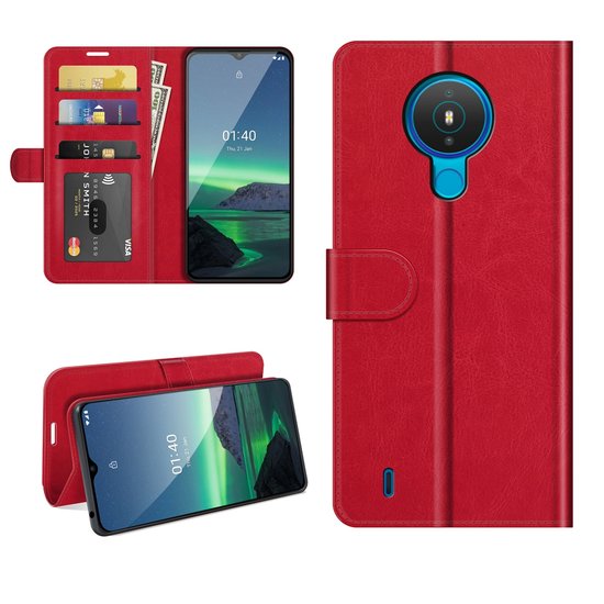 Nokia 1.4 Hoesje - MobyDefend Wallet Book Case (Sluiting Achterkant) - Rood