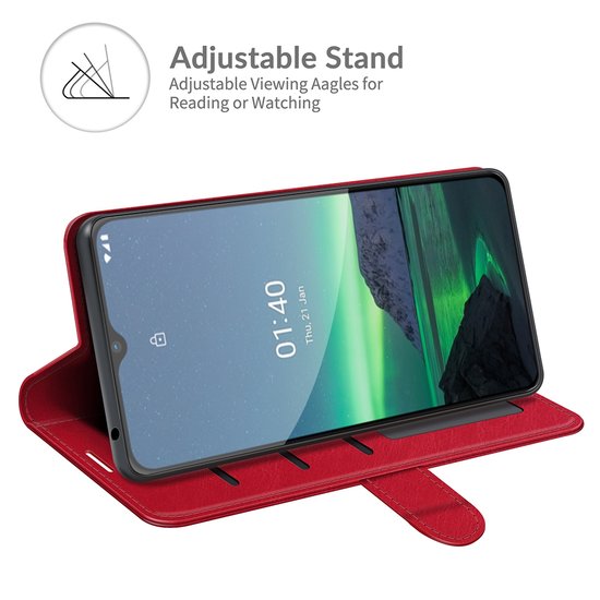 Nokia 1.4 Hoesje - MobyDefend Wallet Book Case (Sluiting Achterkant) - Rood