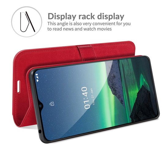 Nokia 1.4 Hoesje - MobyDefend Wallet Book Case (Sluiting Achterkant) - Rood