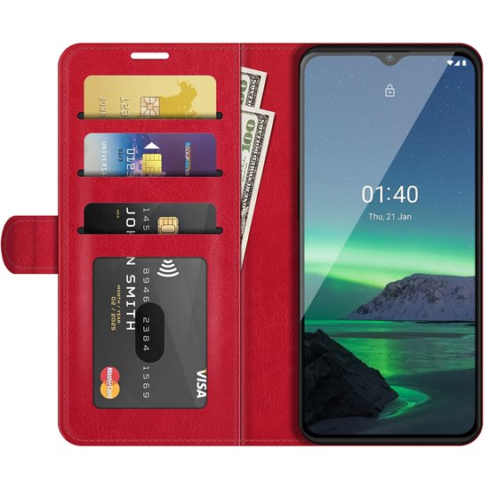 Nokia 1.4 Hoesje - MobyDefend Wallet Book Case (Sluiting Achterkant) - Rood