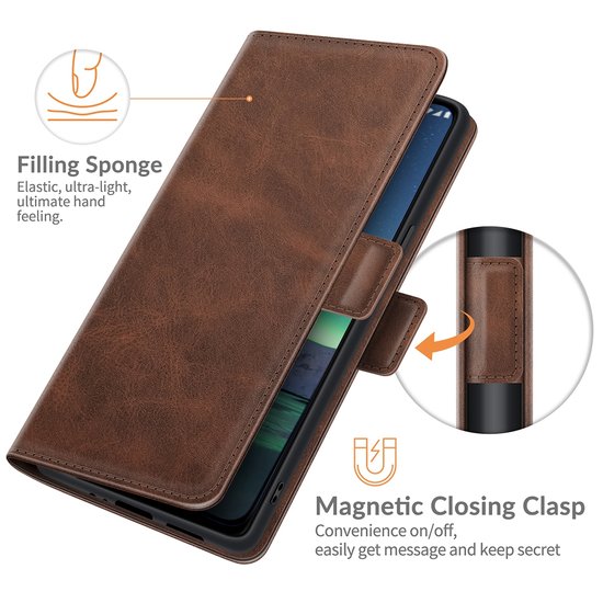 Nokia 1.4 Hoesje - MobyDefend Luxe Wallet Book Case (Sluiting Zijkant) - Bruin