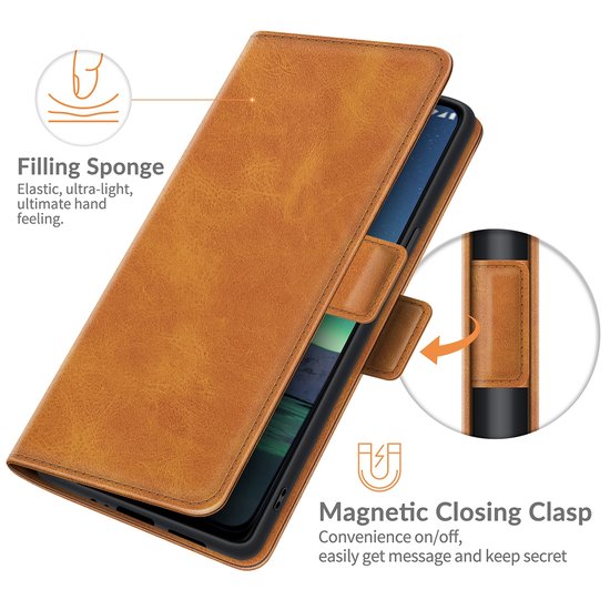 Nokia 1.4 Hoesje - MobyDefend Luxe Wallet Book Case (Sluiting Zijkant) - Lichtbruin