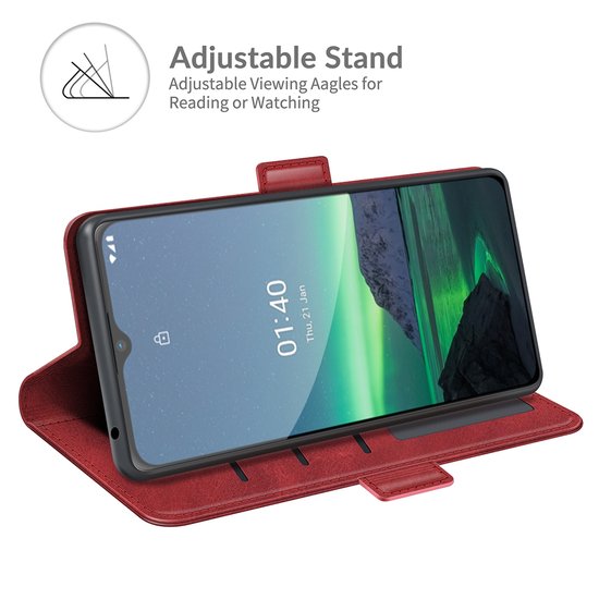 Nokia 1.4 Hoesje - MobyDefend Luxe Wallet Book Case (Sluiting Zijkant) - Rood