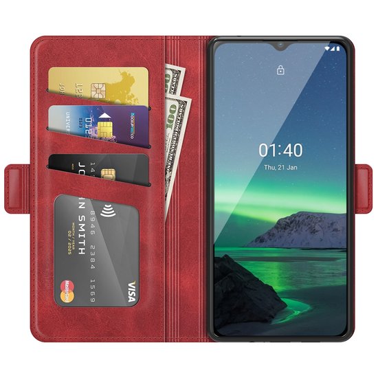 Nokia 1.4 Hoesje - MobyDefend Luxe Wallet Book Case (Sluiting Zijkant) - Rood