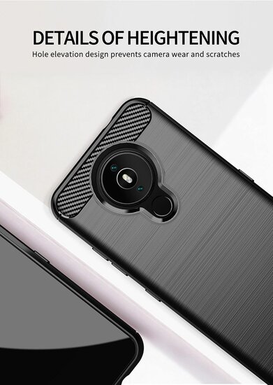 Nokia 1.4 Hoesje - MobyDefend TPU Backcover - Geborstelde Metaal &amp; Carbon-Look - Grijs