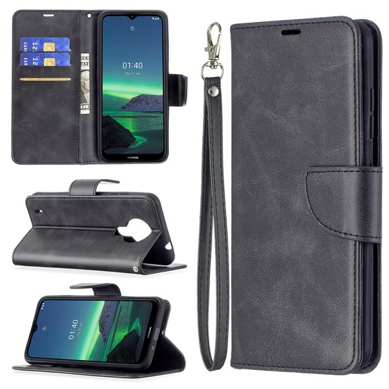 Nokia 1.4 Hoesje - MobyDefend Wallet Book Case Met Koord - Zwart