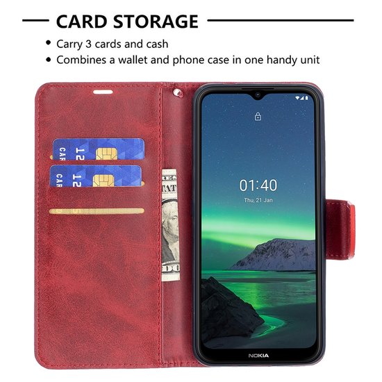 Nokia 1.4 Hoesje - MobyDefend Wallet Book Case Met Koord - Rood