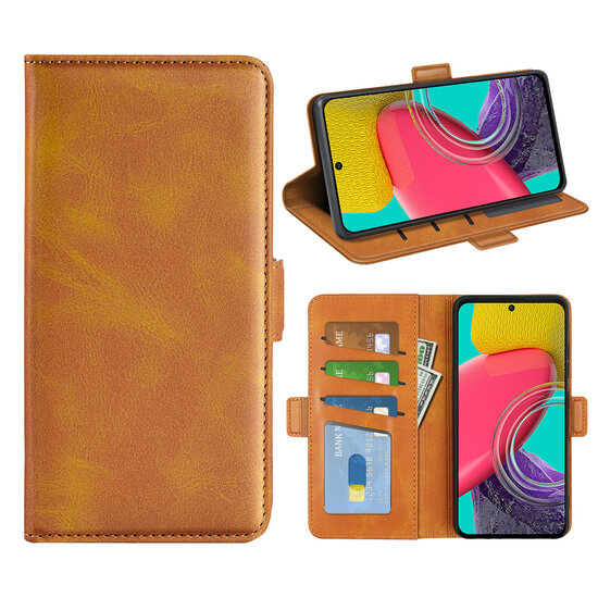 Samsung Galaxy M53 Hoesje - MobyDefend Luxe Wallet Book Case (Sluiting Zijkant) - Lichtbruin