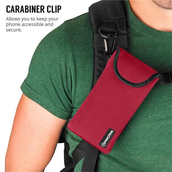 Hoesje voor OnePlus Nord CE 2 Lite - MobyDefend Neopreen Pouch Met Karabijnhaak - Insteekhoesje - Riemlus Hoesje - Rood