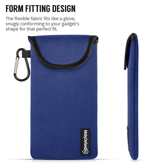 Hoesje voor Oppo Find X5 - MobyDefend Neopreen Pouch Met Karabijnhaak - Insteekhoesje - Riemlus Hoesje - Blauw