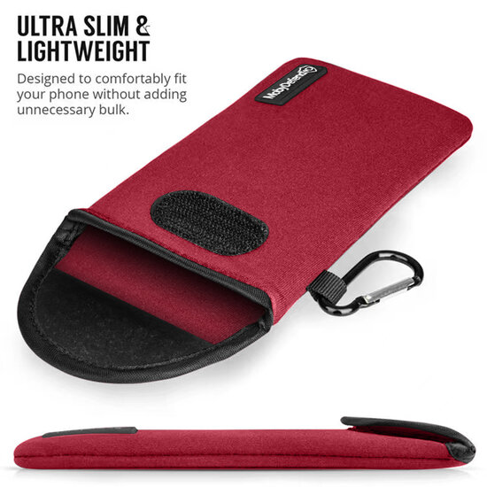 Hoesje voor Motorola Moto G31 / Moto G41, MobyDefend Neopreen Pouch Met Karabijnhaak, Insteekhoesje, Riemlus Hoesje, Rood