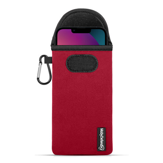 Hoesje voor iPhone 13 / iPhone 13 Pro, MobyDefend Neopreen Pouch Met Karabijnhaak, Insteekhoesje, Riemlus Hoesje, Rood