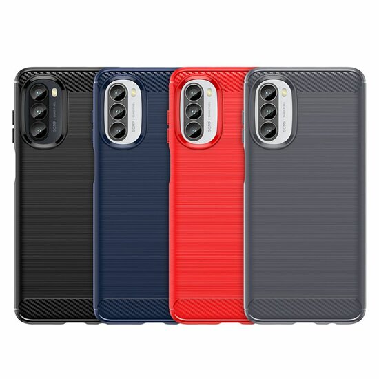 Motorola Moto G82 Hoesje - MobyDefend TPU Backcover - Geborstelde Metaal &amp; Carbon-Look - Zwart