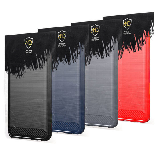 Motorola Moto G82 Hoesje - MobyDefend TPU Backcover - Geborstelde Metaal &amp; Carbon-Look - Navy Blauw