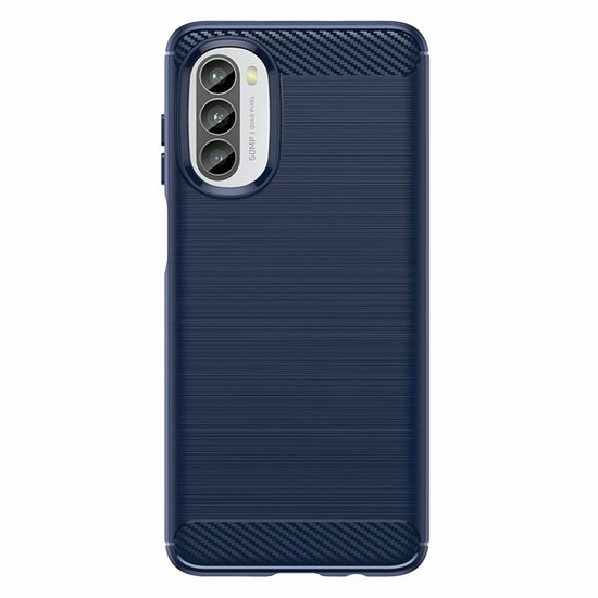 Motorola Moto G82 Hoesje - MobyDefend TPU Backcover - Geborstelde Metaal &amp; Carbon-Look - Navy Blauw