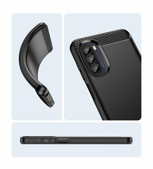 Motorola Moto G82 Hoesje - MobyDefend TPU Backcover - Geborstelde Metaal &amp; Carbon-Look - Grijs