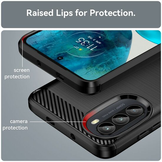 Motorola Moto G82 Hoesje - MobyDefend TPU Backcover - Geborstelde Metaal &amp; Carbon-Look - Grijs