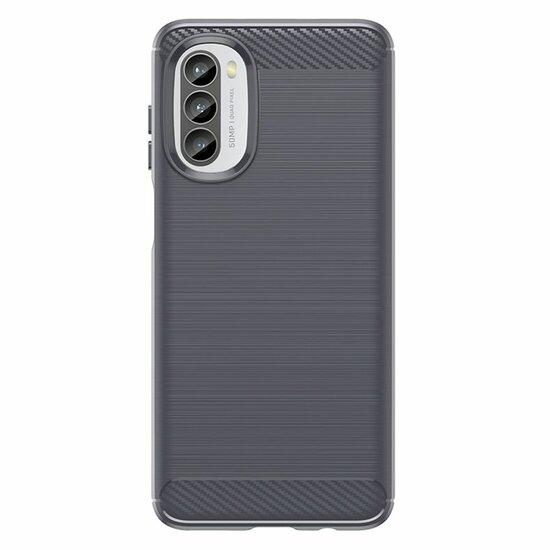 Motorola Moto G82 Hoesje - MobyDefend TPU Backcover - Geborstelde Metaal &amp; Carbon-Look - Grijs