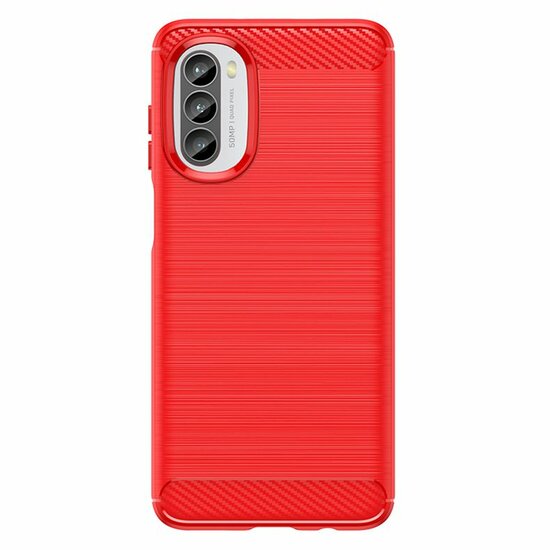 Motorola Moto G82 Hoesje - MobyDefend TPU Backcover - Geborstelde Metaal &amp; Carbon-Look - Rood