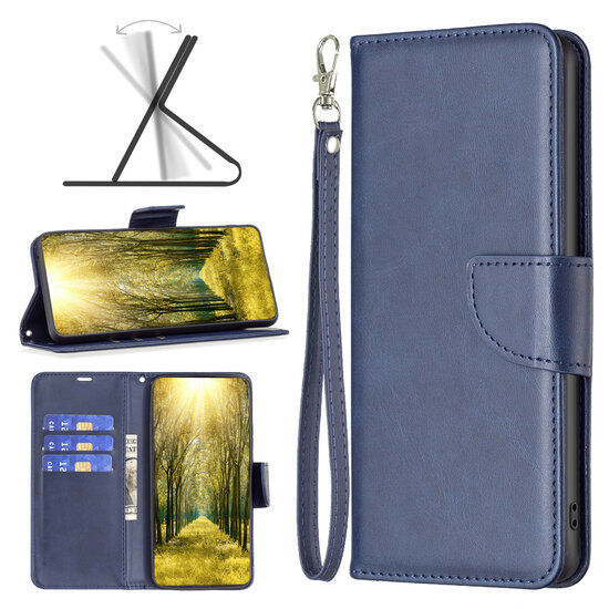 iPhone 14 Pro Hoesje - MobyDefend Wallet Book Case Met Koord - Blauw