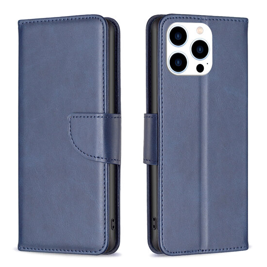 iPhone 14 Pro Hoesje - MobyDefend Wallet Book Case Met Koord - Blauw