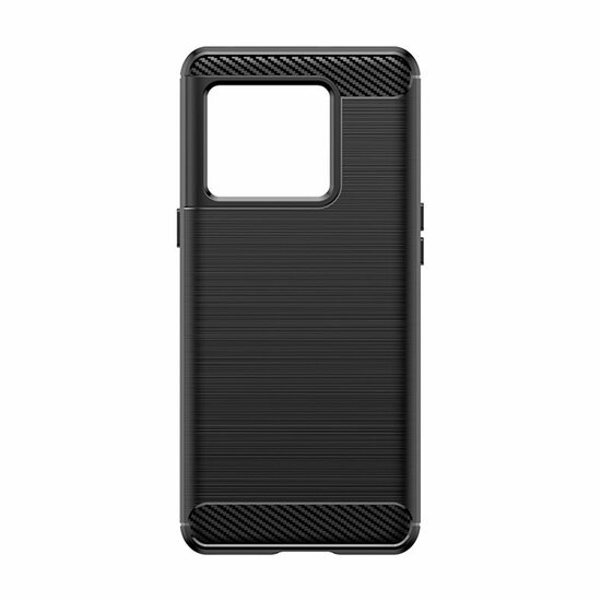 OnePlus 10T Hoesje - MobyDefend TPU Backcover - Geborstelde Metaal &amp; Carbon-Look - Zwart