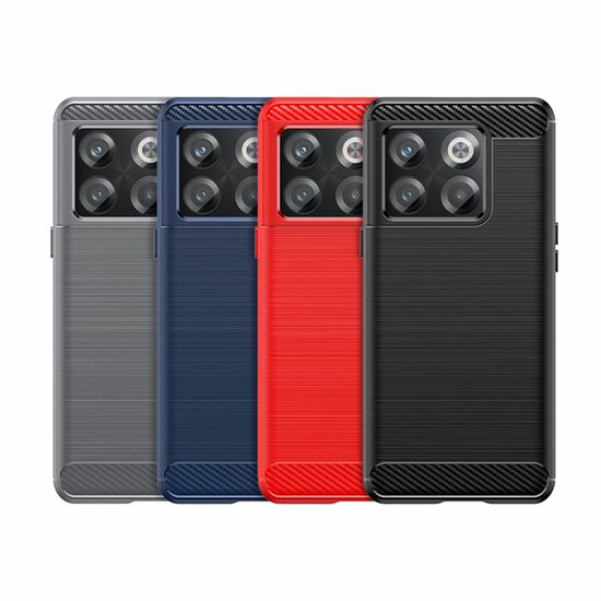 OnePlus 10T Hoesje - MobyDefend TPU Backcover - Geborstelde Metaal &amp; Carbon-Look - Zwart