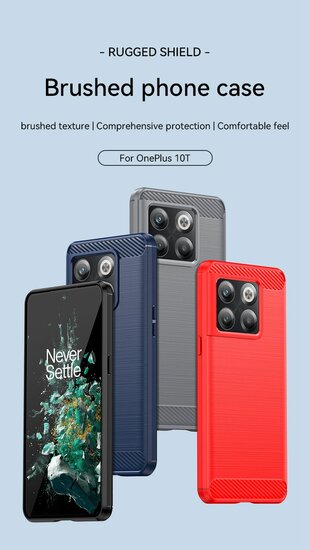 OnePlus 10T Hoesje - MobyDefend TPU Backcover - Geborstelde Metaal &amp; Carbon-Look - Zwart