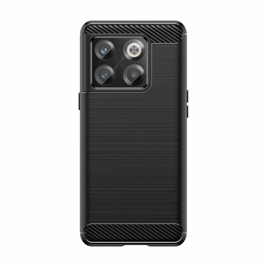 OnePlus 10T Hoesje - MobyDefend TPU Backcover - Geborstelde Metaal &amp; Carbon-Look - Zwart