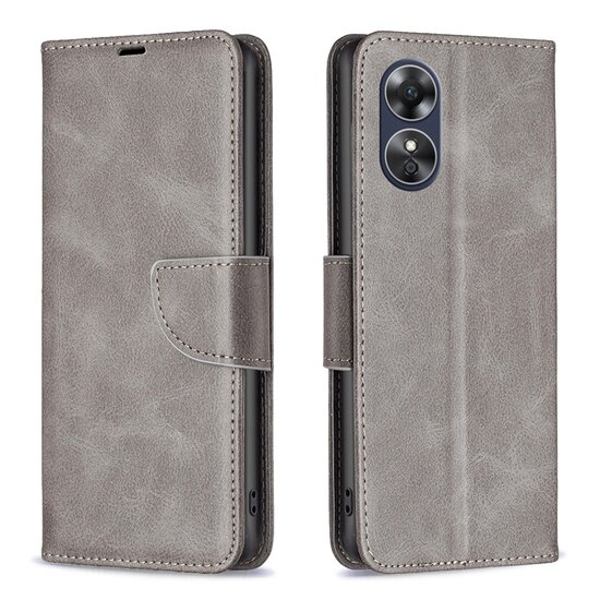 Oppo A17 Hoesje - MobyDefend Wallet Book Case Met Koord - Grijs