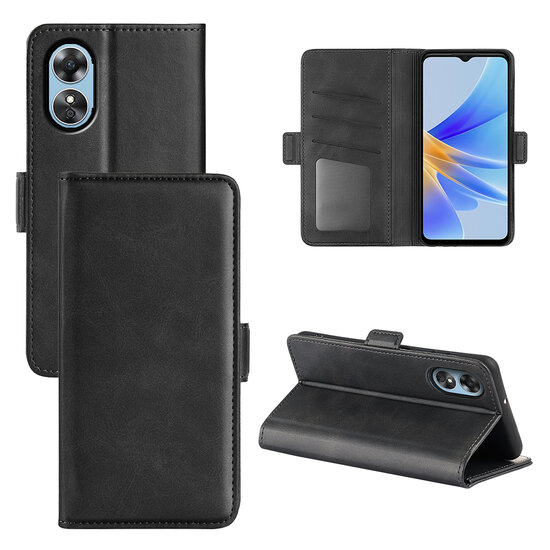 Oppo A17 Hoesje - MobyDefend Luxe Wallet Book Case (Sluiting Zijkant) - Zwart