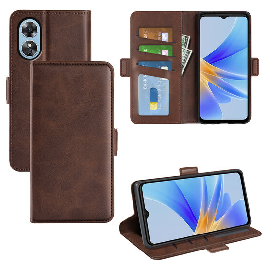 Oppo A17 Hoesje - MobyDefend Luxe Wallet Book Case (Sluiting Zijkant) - Bruin