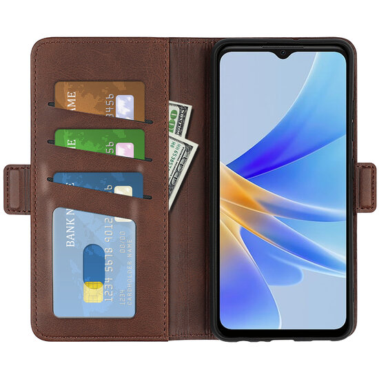 Oppo A17 Hoesje - MobyDefend Luxe Wallet Book Case (Sluiting Zijkant) - Bruin