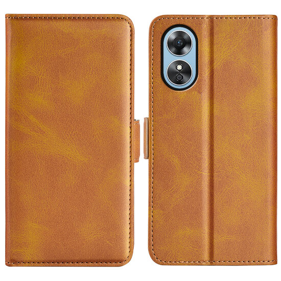 Oppo A17 Hoesje - MobyDefend Luxe Wallet Book Case (Sluiting Zijkant) - Lichtbruin