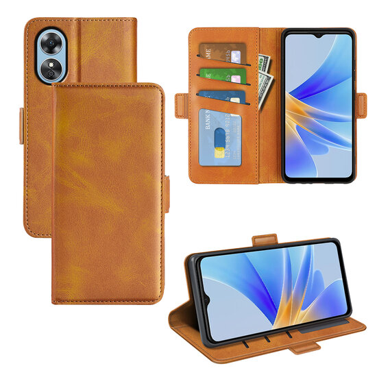 Oppo A17 Hoesje - MobyDefend Luxe Wallet Book Case (Sluiting Zijkant) - Lichtbruin