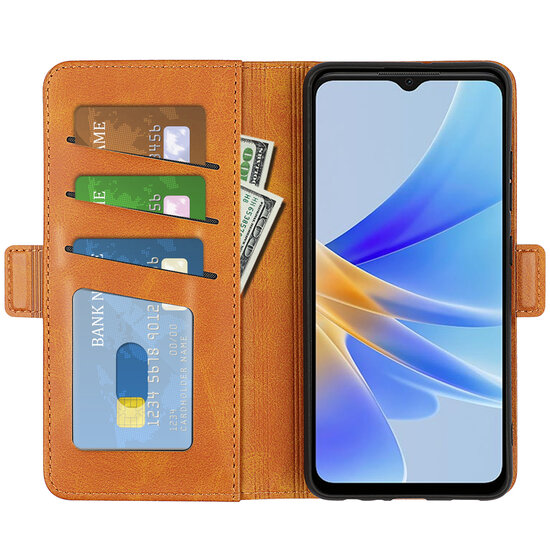 Oppo A17 Hoesje - MobyDefend Luxe Wallet Book Case (Sluiting Zijkant) - Lichtbruin