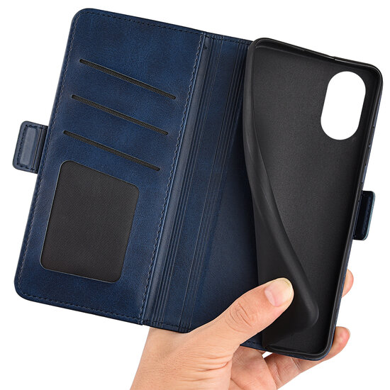 Oppo A17 Hoesje - MobyDefend Luxe Wallet Book Case (Sluiting Zijkant) - Blauw