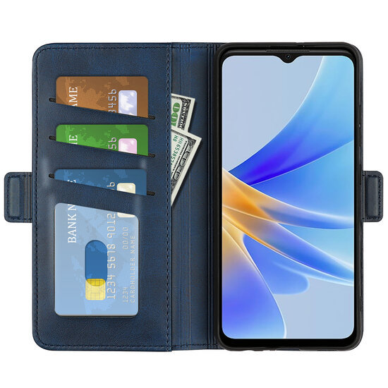 Oppo A17 Hoesje - MobyDefend Luxe Wallet Book Case (Sluiting Zijkant) - Blauw