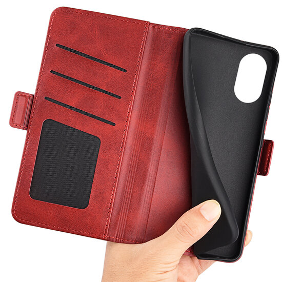 Oppo A17 Hoesje - MobyDefend Luxe Wallet Book Case (Sluiting Zijkant) - Rood