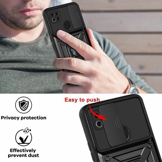 Xiaomi Redmi 10A Hoesje - MobyDefend Pantsercase Met Draaibare Ring - Zilvergrijs