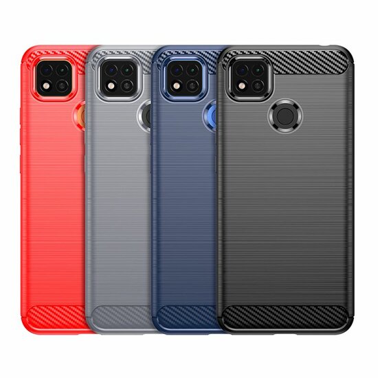 Xiaomi Redmi 10A Hoesje - MobyDefend TPU Backcover - Geborstelde Metaal &amp; Carbon-Look - Rood