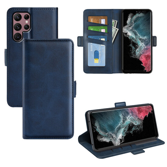 Samsung Galaxy S23 Ultra Hoesje - MobyDefend Luxe Wallet Book Case (Sluiting Zijkant) - Blauw