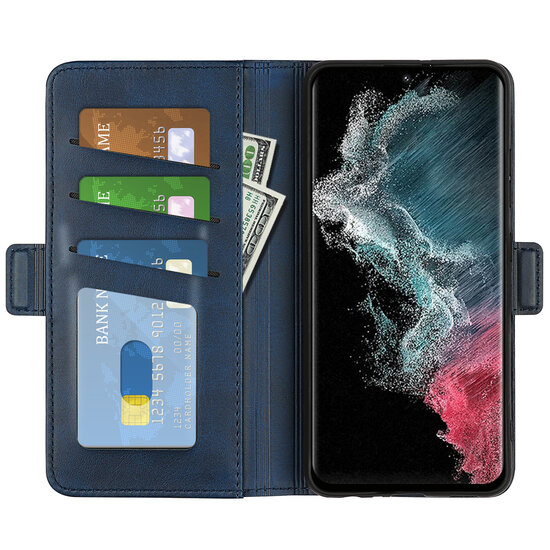 Samsung Galaxy S23 Ultra Hoesje - MobyDefend Luxe Wallet Book Case (Sluiting Zijkant) - Blauw