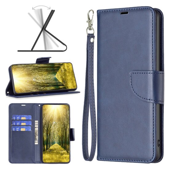 Motorola Moto G73 Hoesje - MobyDefend Wallet Book Case Met Koord - Blauw