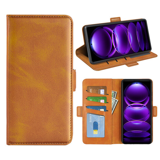 Xiaomi Redmi Note 12 Pro Plus 5G Hoesje - MobyDefend Luxe Wallet Book Case (Sluiting Zijkant) - Lichtbruin